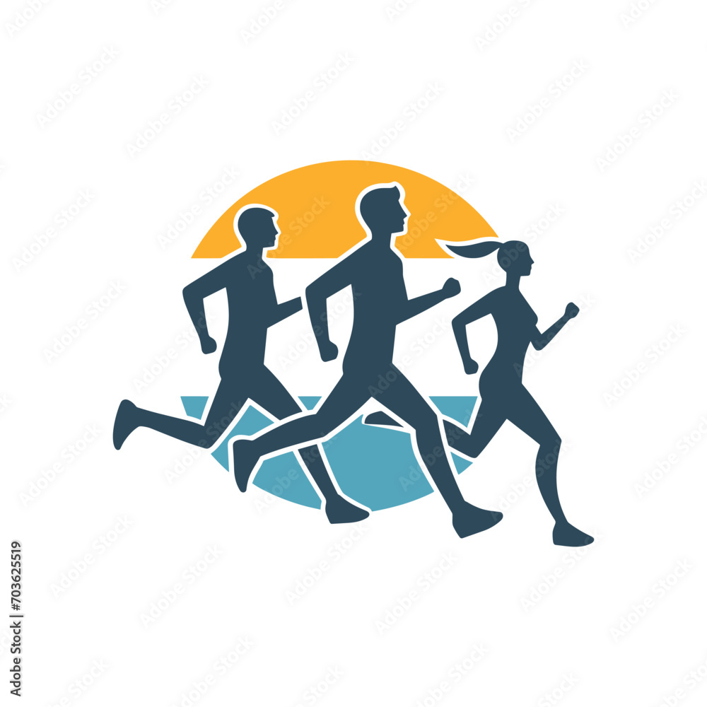 Running sport Silhouette Illustration. Flat silhouettes of running men and woman on white. Fast movement and healthy lifestyle logotype icons of people. Group of marathon runners in flat silhouettes s Running sport Silhouette Illustration. Flat silhouettes of running men and woman on white. Fast movement and healthy lifestyle logotype icons of people. Group of marathon runners in flat silhouettes s