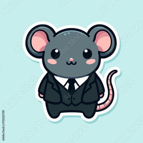 Vector graphic illustration of cute mouse wearing a black suit. Perfect for children's book cover design. Business mouse concept