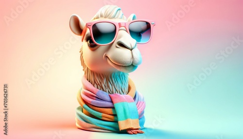  Fashionable llama with sunglasses and scarf © Maule