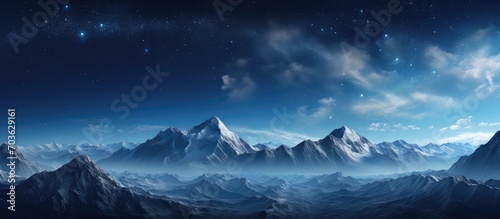 mountains with stars and outer space in the universe, Night view Starry sky with hills, Space Background.