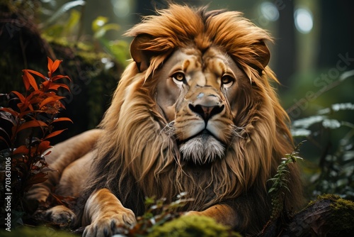 lion in tropical forest