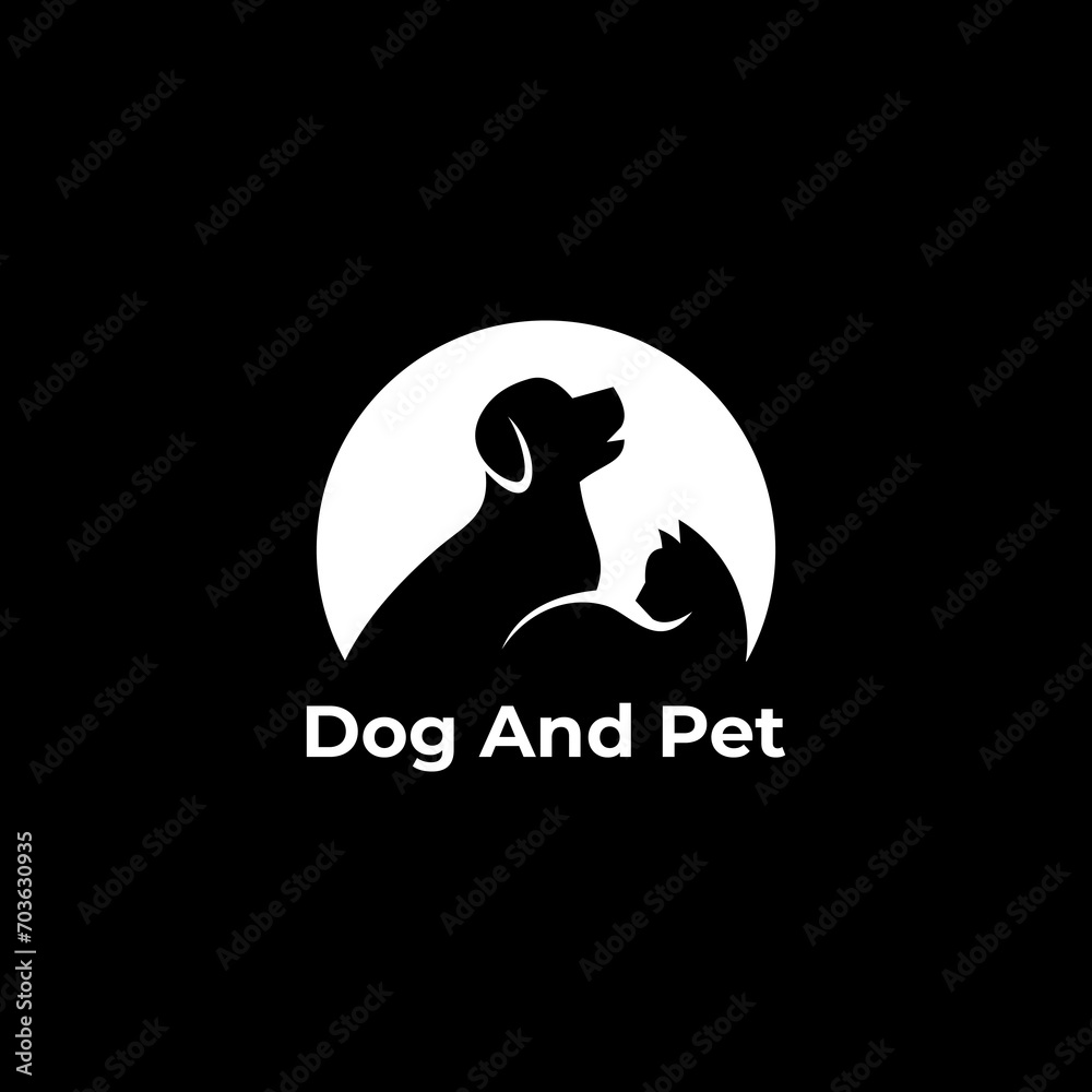 dog silhouette logo design sitting on crescent moon. in a simple flat style design with a peaceful feel. dog silhouette logo design sitting on crescent moon. in a simple flat style design with a peaceful feel.