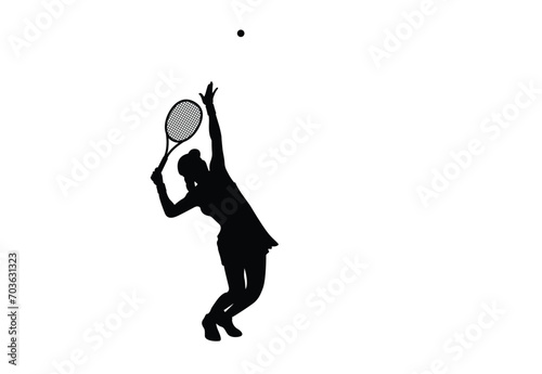 A tennis player woman silhouette sports person design element. The athlete playing tennis with racket and ball. Drawing art illustration of female tennis player. Tennis player vector. © SIRAPOB