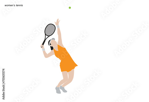 Female tennis player playing tennis hand drawn art illustration. Tennis player vector. © SIRAPOB
