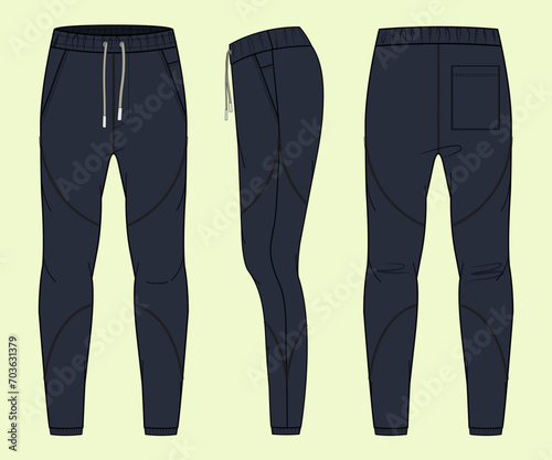 Jogger bottom Pants design flat sketch vector illustration, Track pants concept with front and back view, Sweatpants for running, jogging, fitness, and activewear pants design.