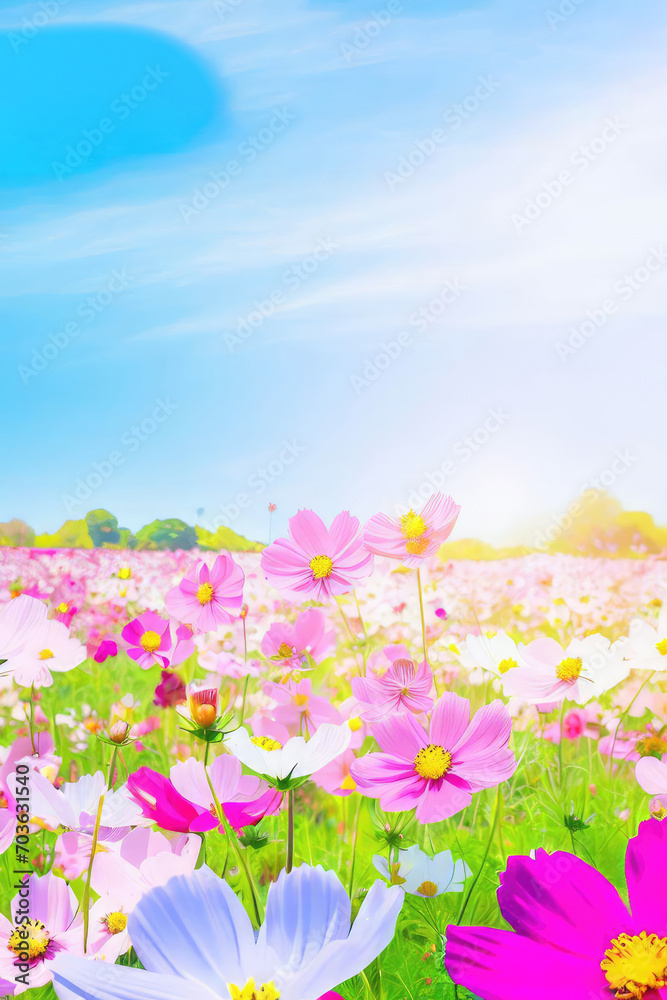 Beautiful and amazing cosmos flower field landscape