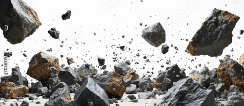 illustration of rocks and debris falling on a white background banner. photo