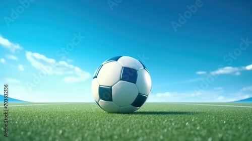Ball on green grass in soccer stadium  Football banner illustration. Soccer field