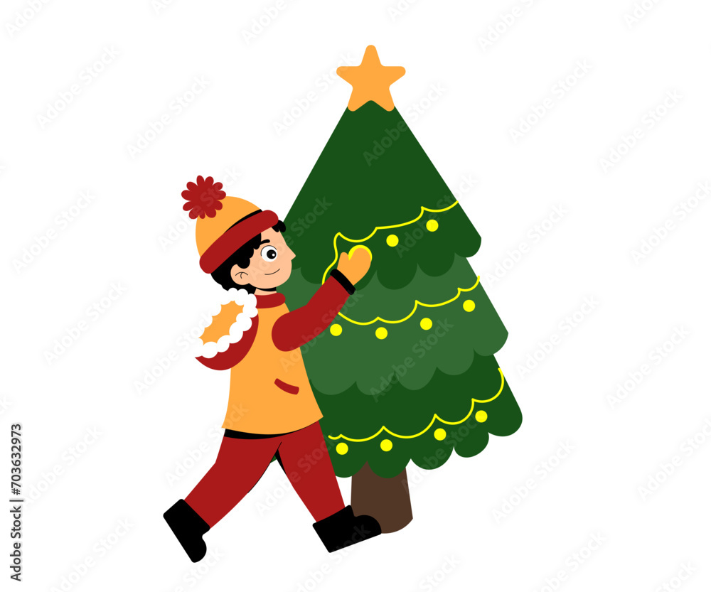 girl with christmas tree