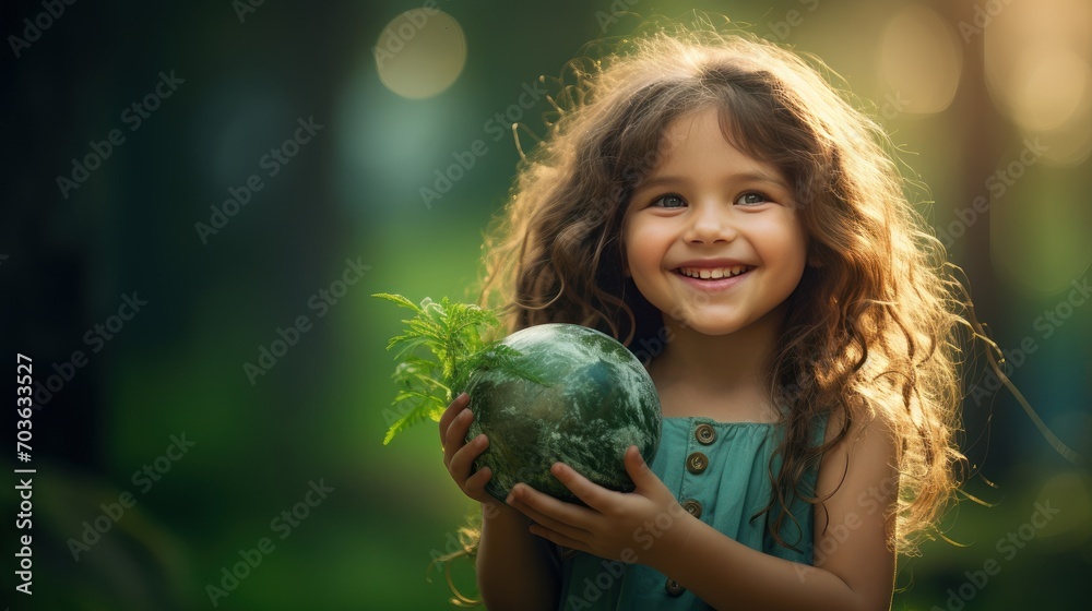 Happy Girl Hugging Planet Earth. Kid Embracing Globe Earth for World Protection, Earth Day, World Environment Day, Save th World. Zero Carbon Dioxide Emissions Happy Girl Hugging Planet Earth. Kid Embracing Globe Earth for World Protection, Earth Day, World Environment Day, Save th World. Zero Carbon Dioxide Emissions