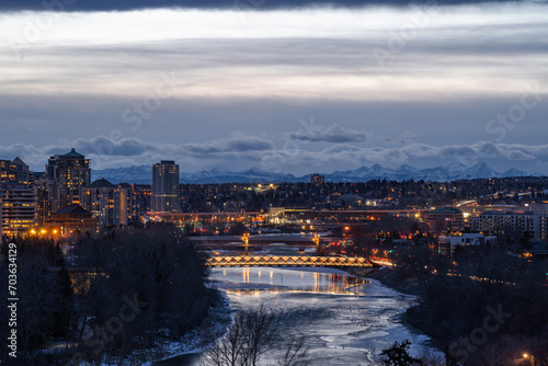 Bow River, Calgary Downtown, Rocky Mountains in the Back, The Rockies