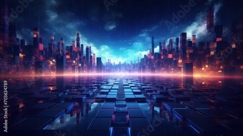 Technology Particle in Cyberpunk Style Digital World Abstract Background