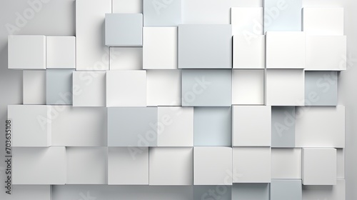 3d arrange light gray squares with soft shadows on a white background.