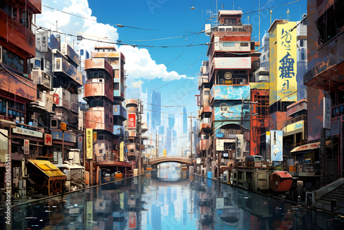 Anime city, anime city vibe, city, drawn city, big huge city © MrJeans