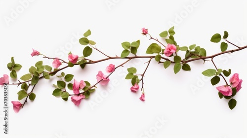 Green vine plant with dried pink flowers isolated on white background isolated on white background,. Created using Generative AI Technology