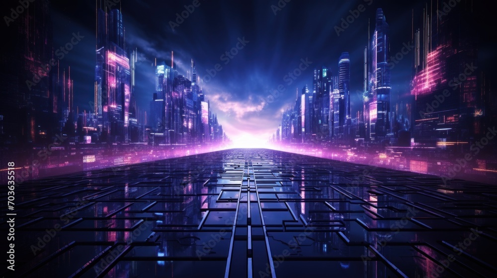 Obraz premium Technology Particle in Cyberpunk Style Digital World Abstract Background