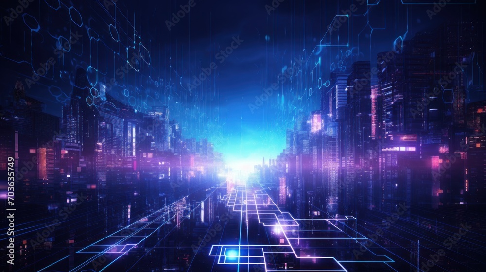 Technology Particle in Cyberpunk Style Digital World Abstract Background Technology Particle in Cyberpunk Style Digital World Abstract Background