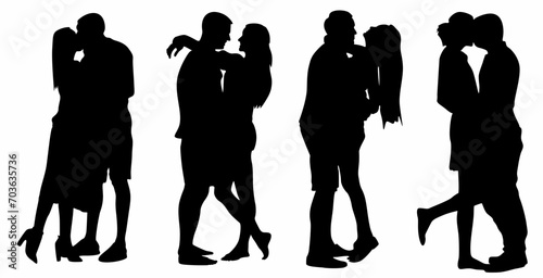couple with various romantic pose vector silhouette set collection. on a white background