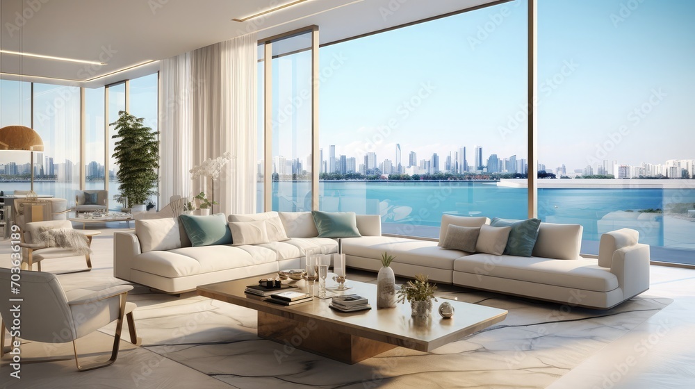 Bright luxury living room in an apartment of Serenia Residences on the east crescent of Palm Jumeirah, Dubai Bright luxury living room in an apartment of Serenia Residences on the east crescent of Palm Jumeirah, Dubai