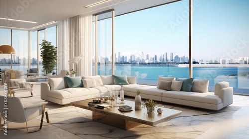Bright luxury living room in an apartment of Serenia Residences on the east crescent of Palm Jumeirah  Dubai