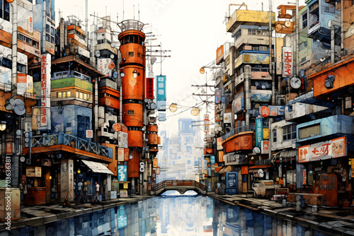 Anime city, anime city vibe, city, drawn city, big huge city © MrJeans