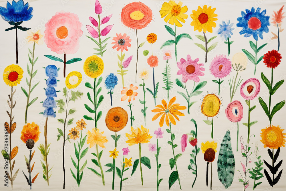 Drawing pictures of color flowers by kids