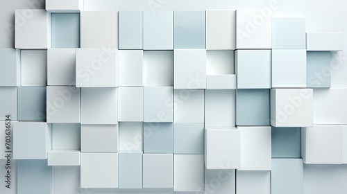 3d arrange light gray squares with soft shadows on a white background.