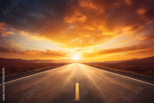 Empty asphalt road with sun light background photo