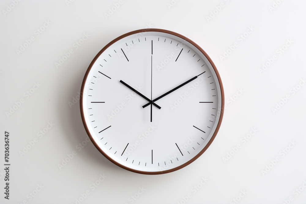 Minimal wall clock on white wall background Minimal wall clock on white wall background