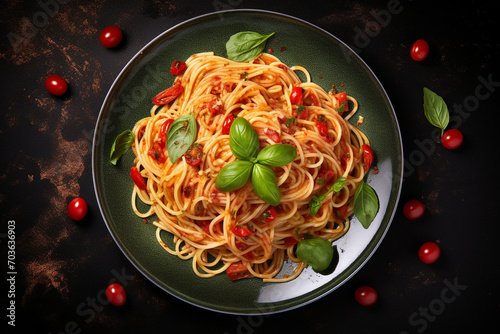 Top view of spaghetti food on dish
