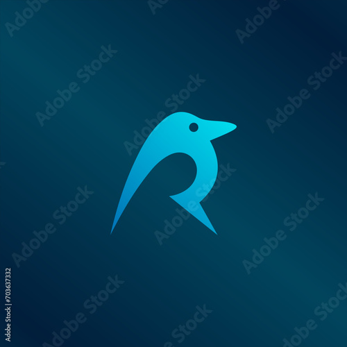 simple R letter penguin logo design, bird vector template