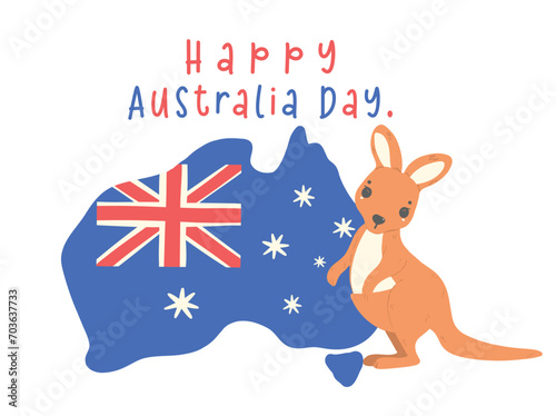 cute baby kangaroo cartoon with Australian flag and map