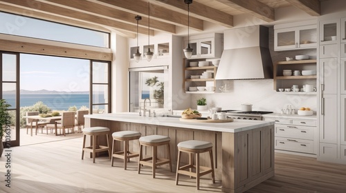 Interior modern and contemporary kitchen with farmhouse style and ocean view