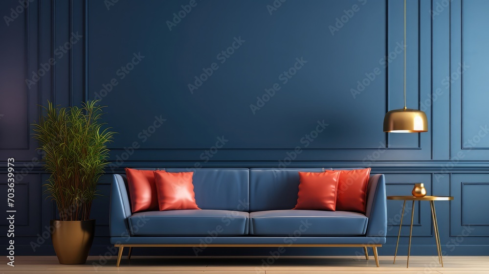 Luxury modern interior of living room ,Living coral decor concept ,blue