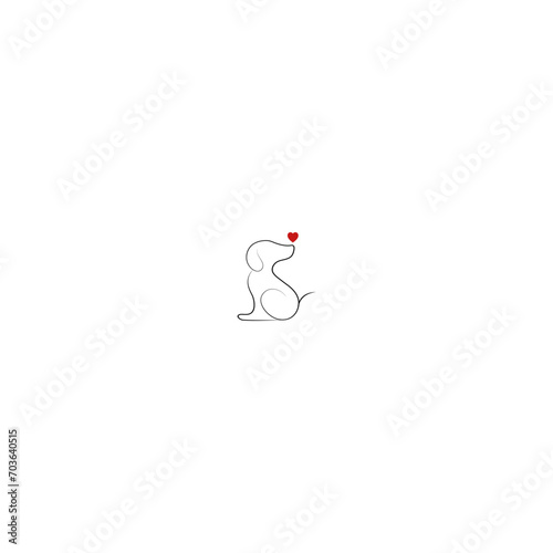 Beagle dog  with red heart,love emotion concept, pet care outline line art monoline logo vector .
