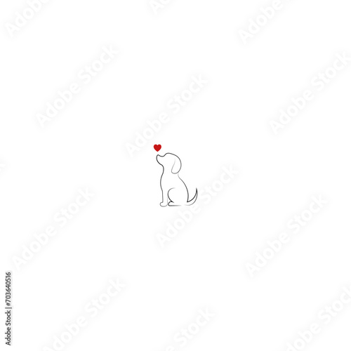 Beagle dog  with red heart,love emotion concept, pet care outline line art monoline logo vector .
