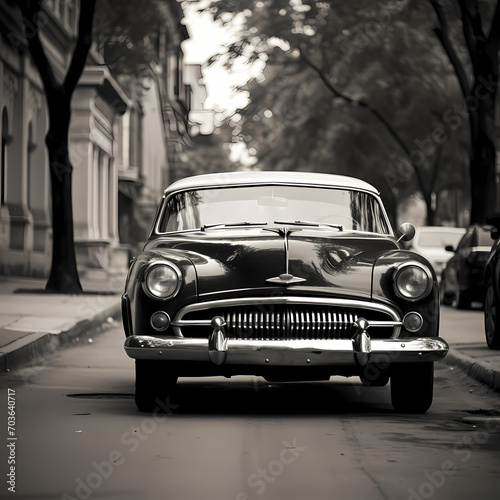 A black and white photo of a classic car. © Cao