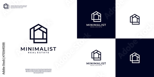 A line art icon of a home real estate logo design template