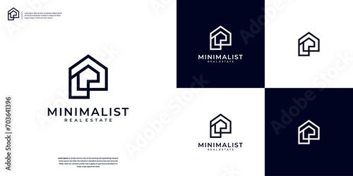 A line art icon of a home real estate logo design inspiration