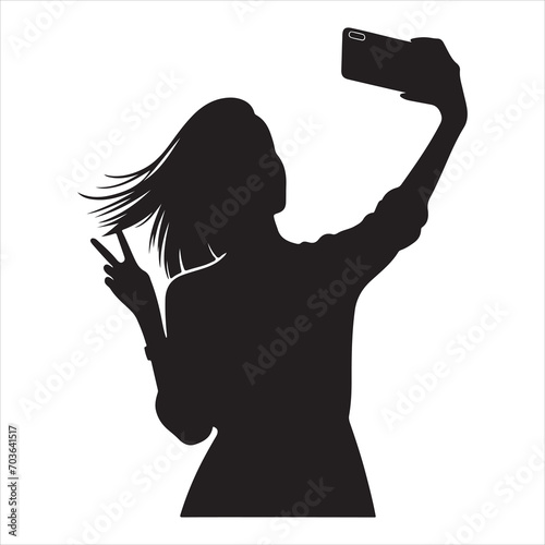 A Woman Taking selfie vector silhouette, smart stylish girl vector silhouette