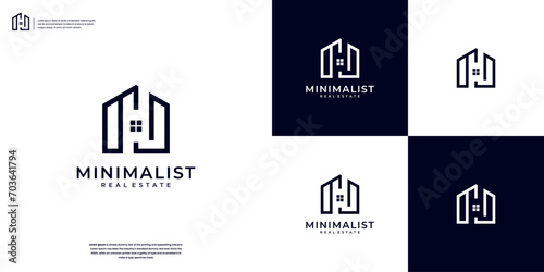 Linear Home, building real estate vector icon logo design template.