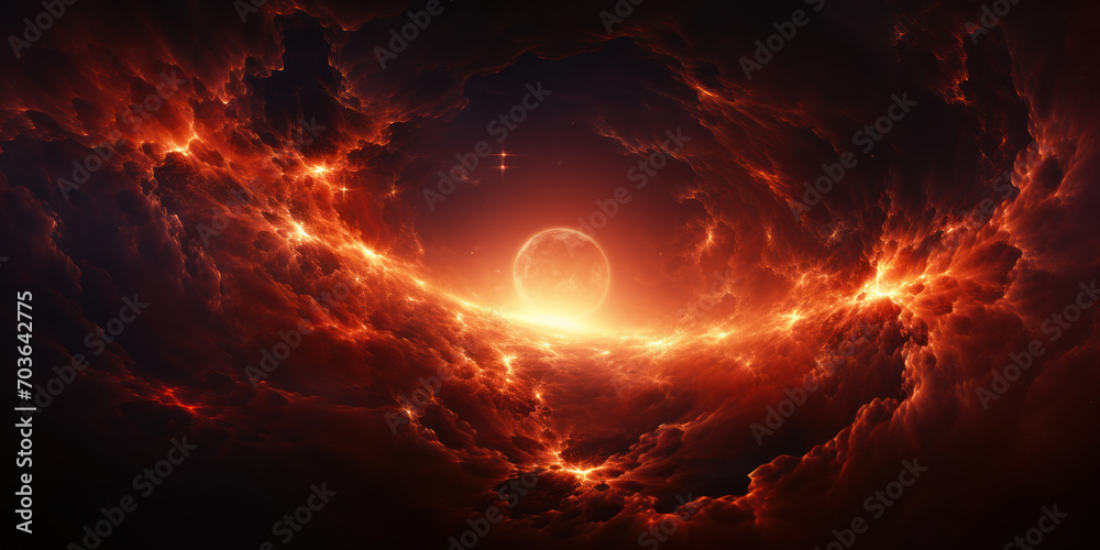 Fiery celestial vortex burns bright, evoking a stellar explosion - obrazy, fototapety, plakaty 