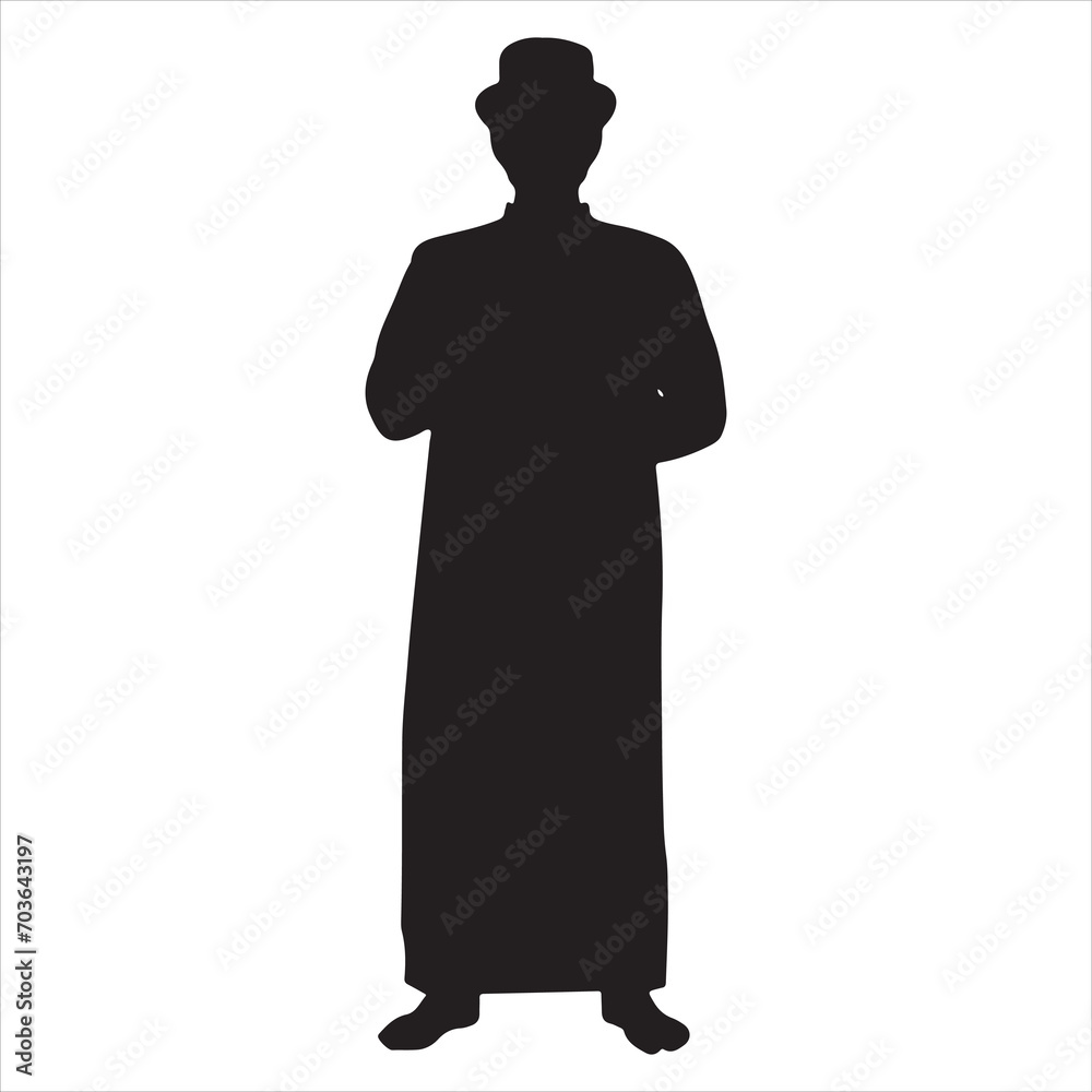 A Muslim man vector silhouette, A Muslim Arab man vector, Isolated White background A Muslim man vector silhouette, A Muslim Arab man vector, Isolated White background