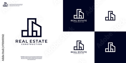 Minimalist building construction line art style logo design inspiration