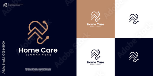 Minimalist stethoscope and home care logo design inspiration