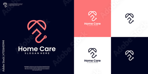 Creative stethoscope and home care logo design vector