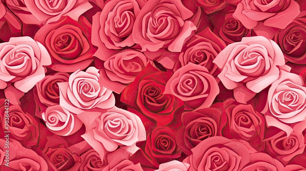 Beautiful roses background illustration. White, pink, and red flowers pattern.