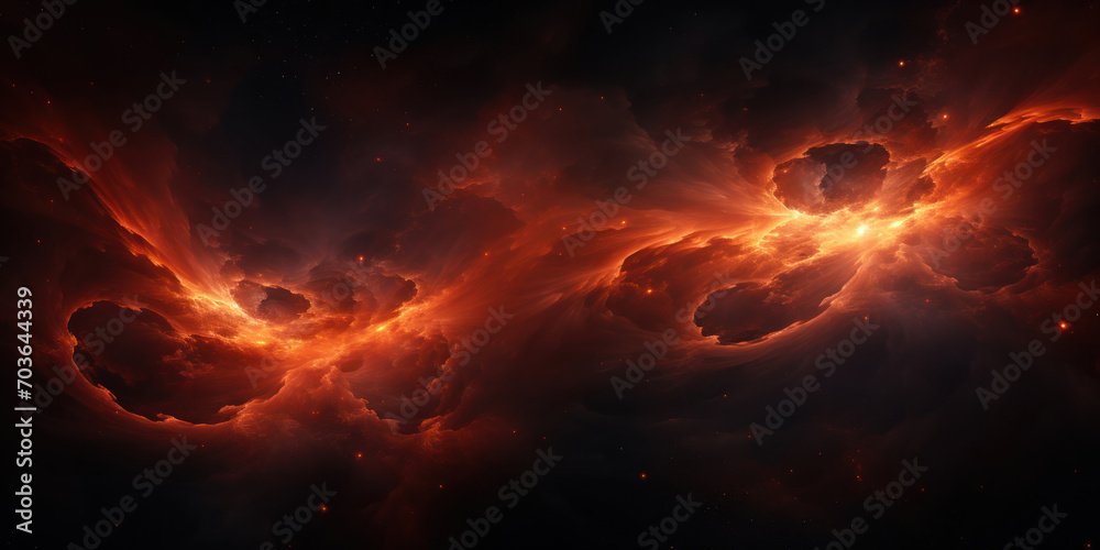 An inferno of cosmic energy swirls in a dance of orange and black hues