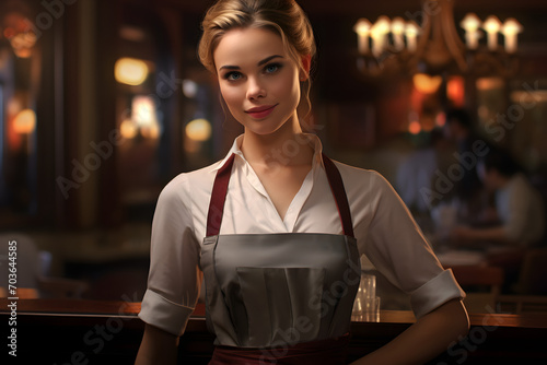 Woman working as waitressm woman working, working at a bar, beautiful woman working