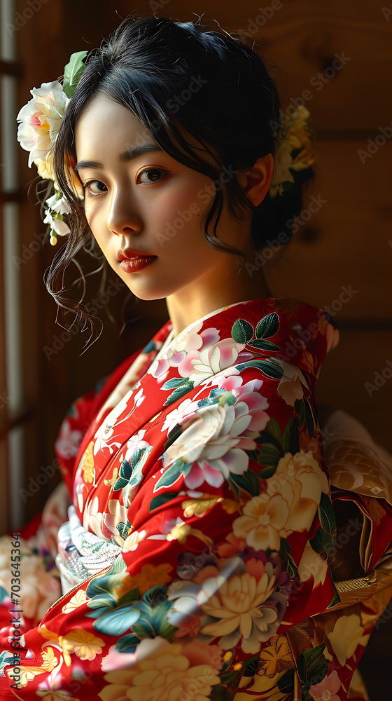 Asian woman in traditional kimono